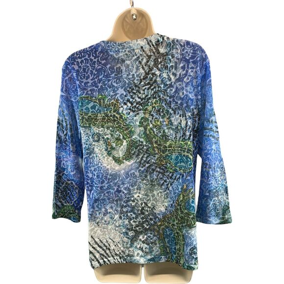 Kaktus Women's Top Size Large Studded Blue 3/4 Sleeve Shirt V-Neck Lightweight - Picture 2 of 8